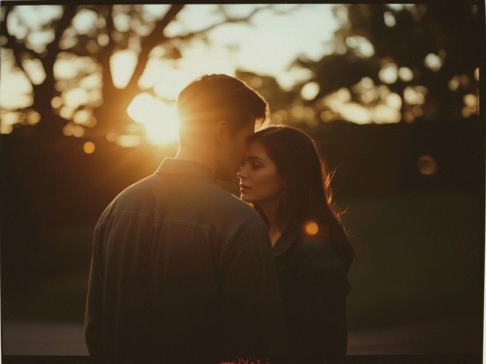 A couple holding each other at golden hour