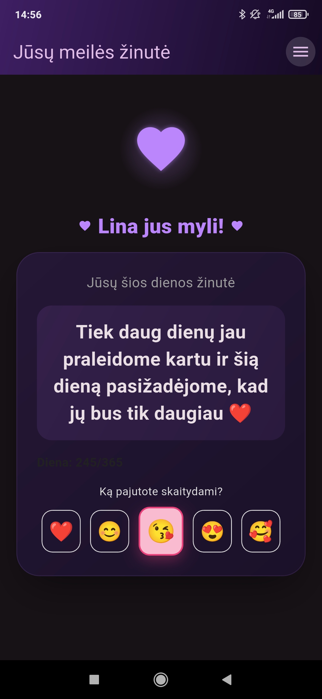 Emoji reakcija į gautą žinutę