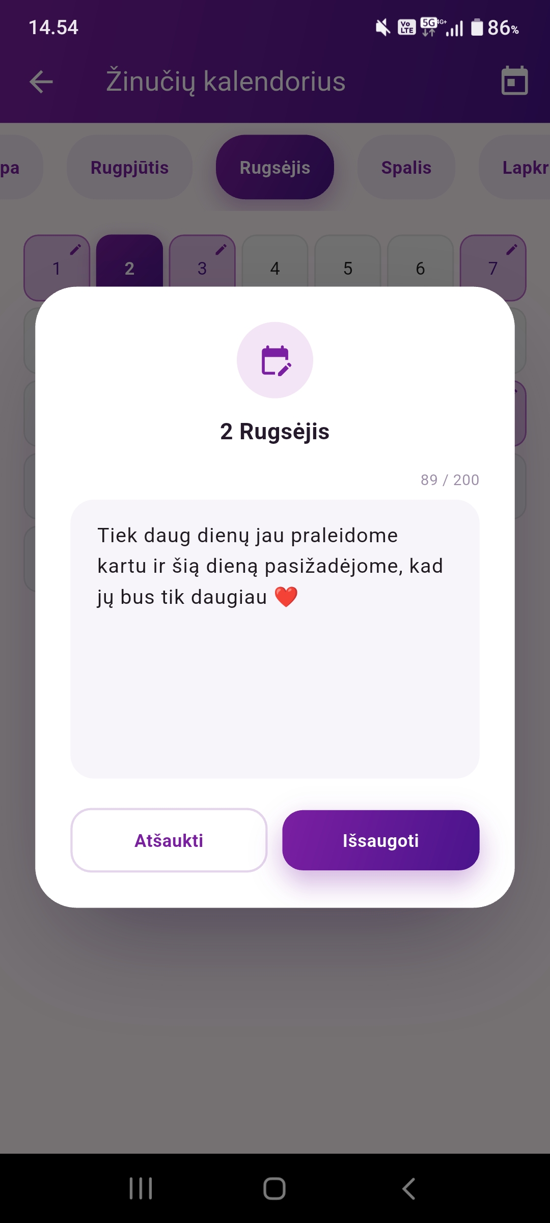 Žinučių planavimas kalendoriuje