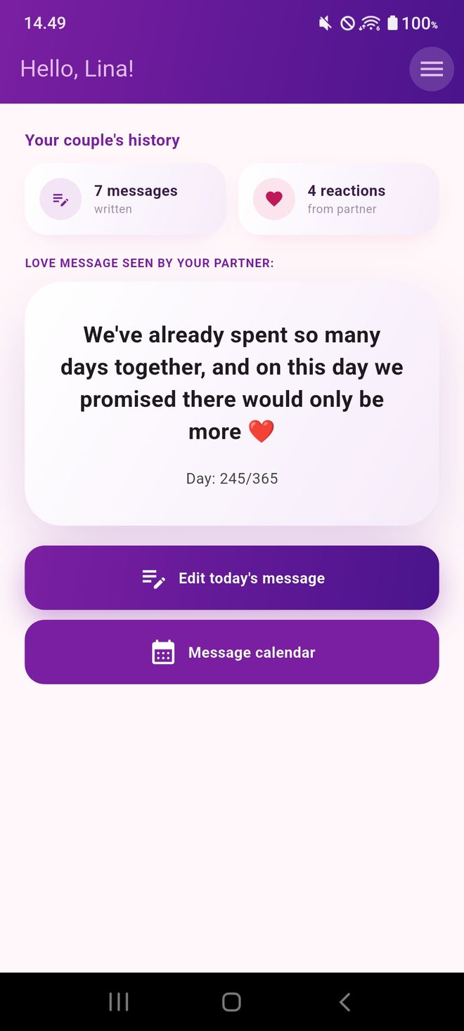 Writing a love note in the Meilė Tau app