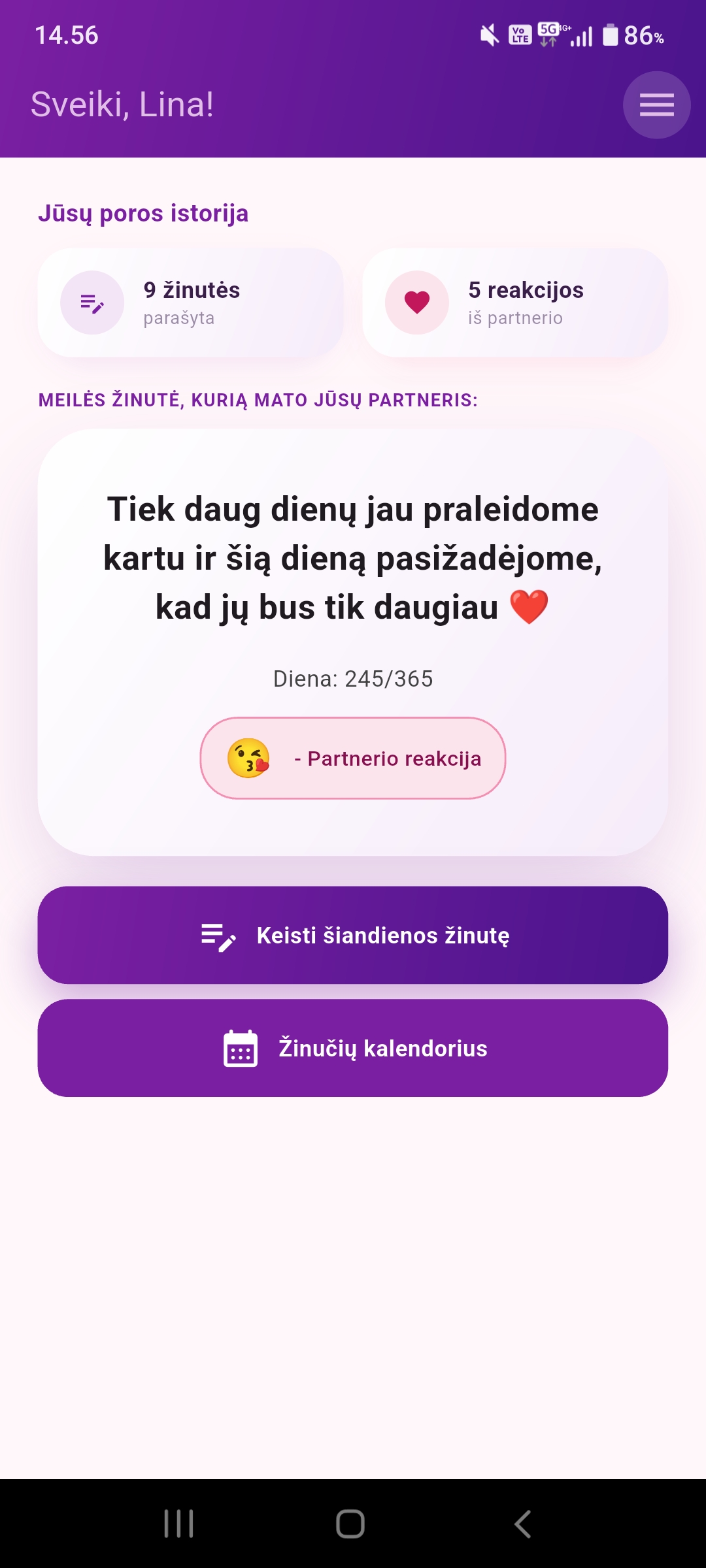 Rašoma meilės žinutė programėlėje „Meilė Tau“
